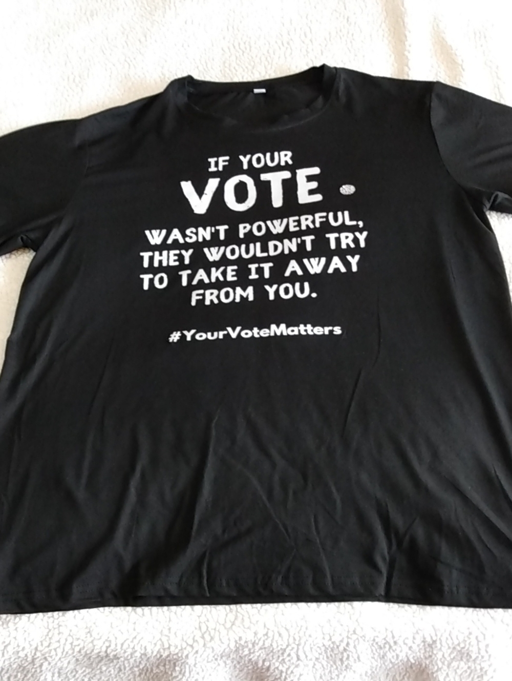 Black Graphic Tee with 'Your Vote Matters' Message -Unisex XL- Stretchy